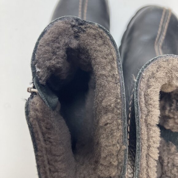 Pajar Black Utility Leather Chunky Boots Wom 7 US Warm Genuine Shearling Lining - Picture 10 of 15